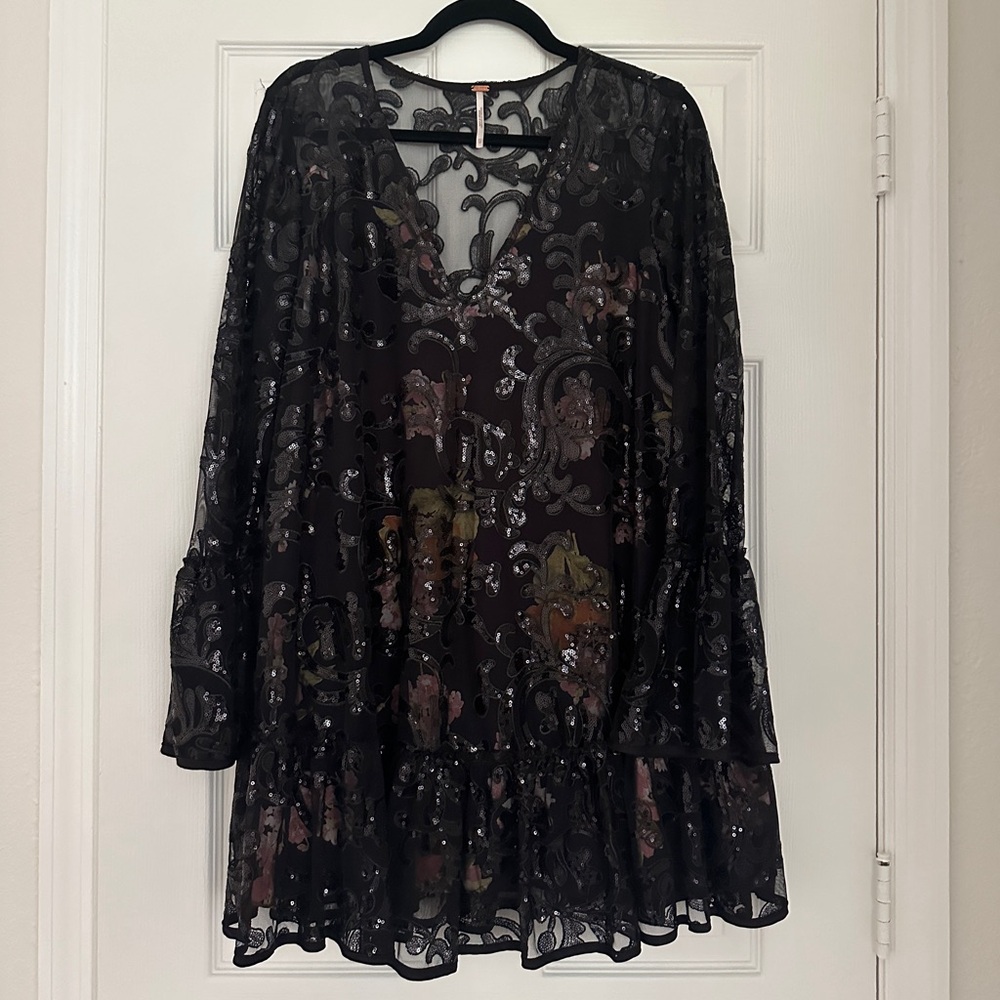 Black sequin free people long sleeve dress